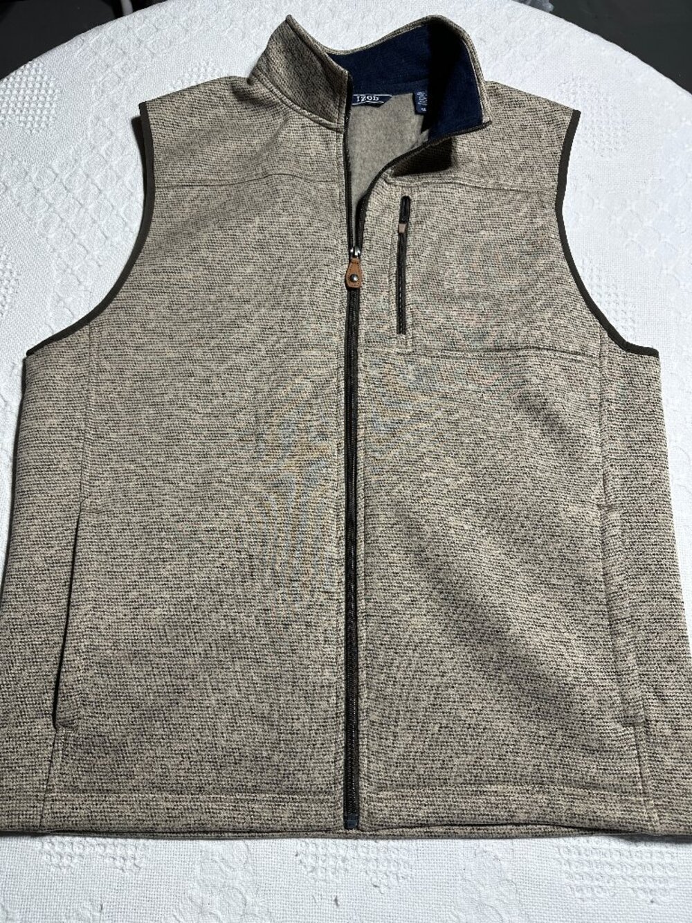 IZOD Mens Large Gray Sweater Fleece Full Zip Vest Chest Pocket